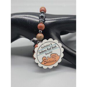 Dizzy bear Creations Bracelet Goldstone Unakite Hematite Sedona Red Rock SZ 7.5"